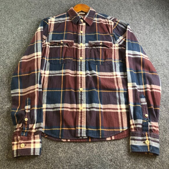 Abercrombie Fitch Shirt Mens Medium Blue Red Flannel Muscle Plaid Long Sleeve - Picture 4 of 9